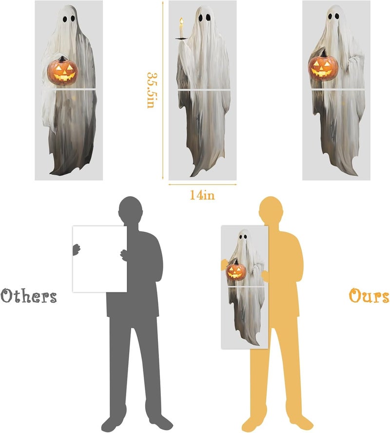Treory Halloween Decorations Window Clings Decor, 3pcs Extra Large Scary White Ghosts with Pumpkin Lantern Halloween Window Decals Indoor, Creppy School Home Office Party Supplies for Glass Windows, 3 Sheets - Image 2